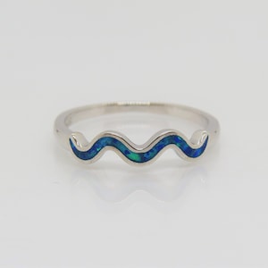 Sterling Silver Blue Opal Swirly Band Ring Size 8