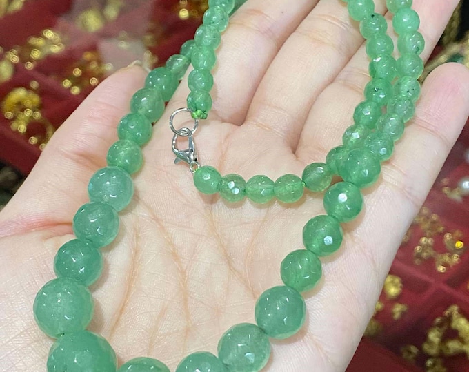 Vintage Round Natural Emerald Bead Necklace 18''