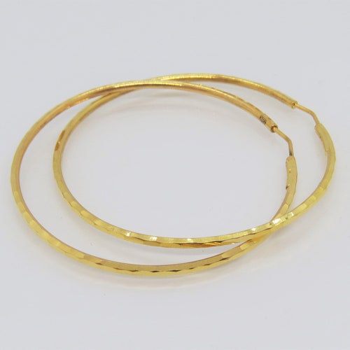 Vintage 18K Yellow Gold Diamond Cut Hoop Earrings 52MM | Etsy