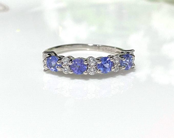 Vintage Sterling Silver Natural Tanzanite & White Topaz Ring Size 7