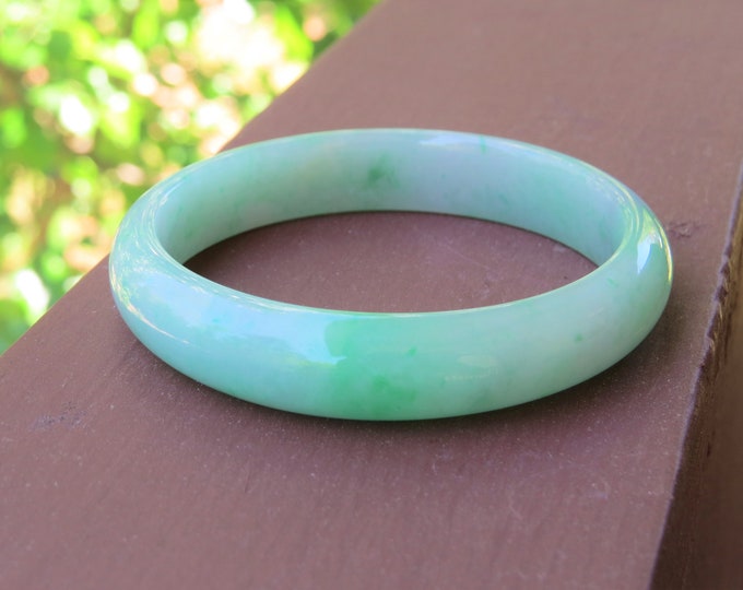 Vintage Translucent Natural Green Jadeite Jade Bangle Bracelet 59MM