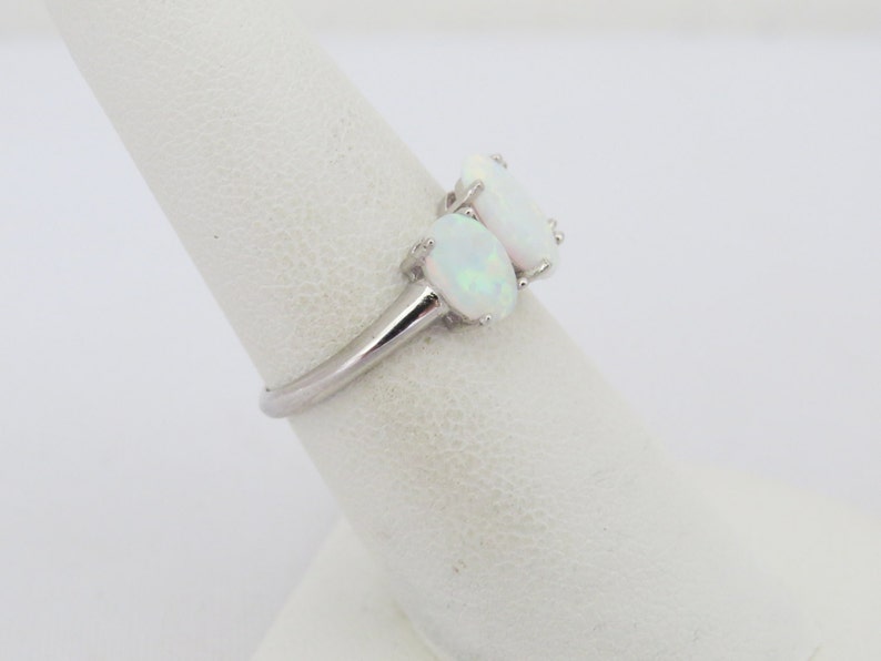 Vintage Sterling Silver White Opal Three stone Ring Size 6