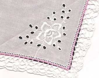 hankie, white rose,embroiderd,name