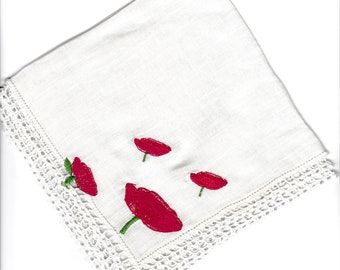 1 handkerchief with own floral motif embroidered initials, name, date