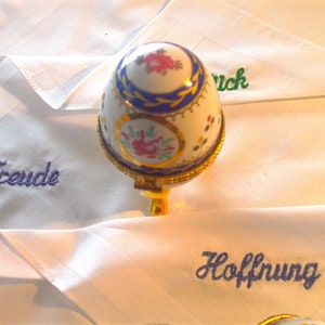 2 x porcelain eggs embroidered handkerchief image 3