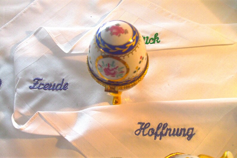 2 x porcelain eggs embroidered handkerchief image 3