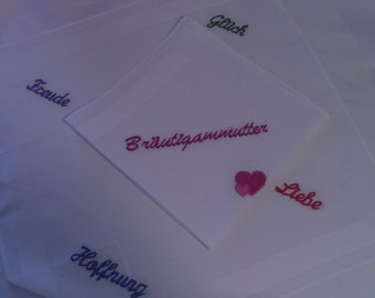 Handkerchief mother of the bride heart, name, date embroidered