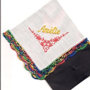 textil,handkerchief flower corner,embroiderd,name image 7