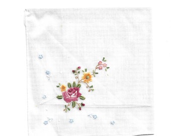 1 handkerchief approx 27 cm vintage with hand-embroidered rose