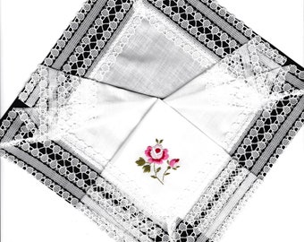 hanky kace Rose vintage embroiderd and
