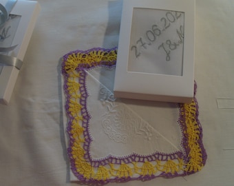Handkerchief lace embroidered name date