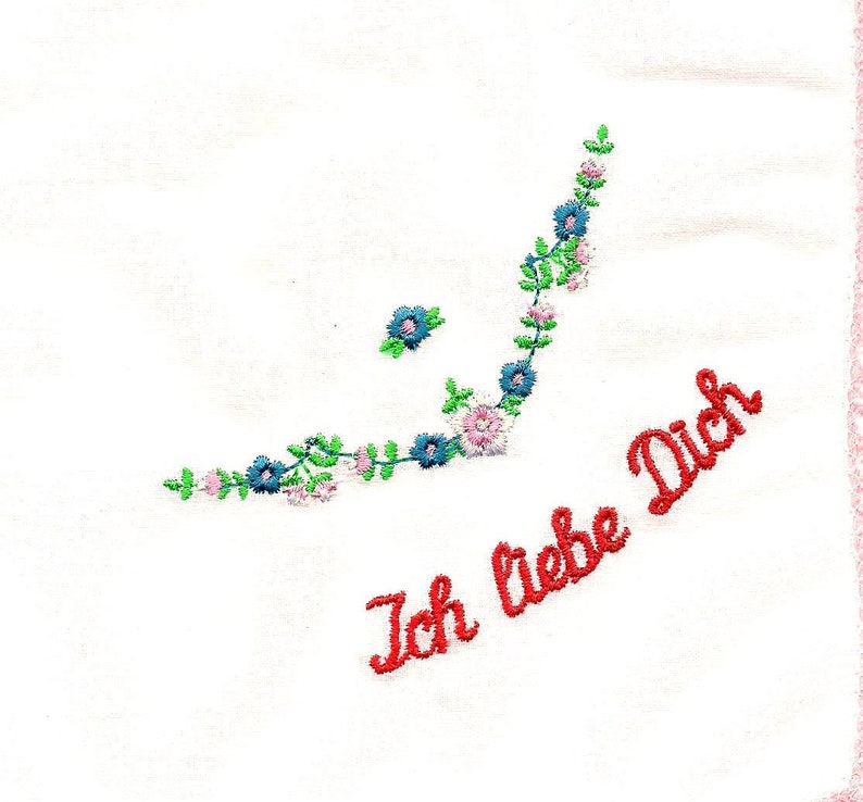 textil,handkerchief flower corner,embroiderd,name image 1