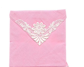 Taschentuch  rosa Spitzenecke Deine Stickerei,name oder anderes