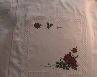 Handkerchief lace roses printed name embroidered