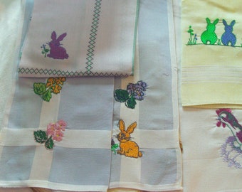 Handkerchief embroidered with bunny and flowers or heart, eggs chicken special offer