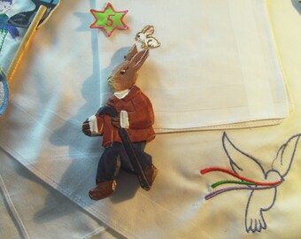 3 x handkerchief rabbit vintage wooden rabbit