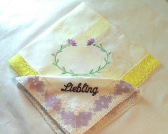 Handkerchief vintage DDR Ostalgie name, date, hearts embroidered, Mother's Day
