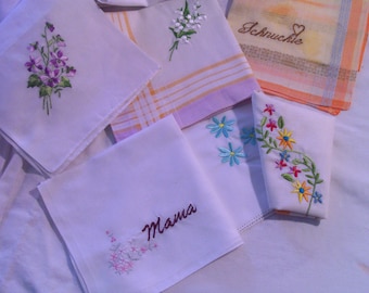 1 handkerchief flowers embroidered name, date, mom