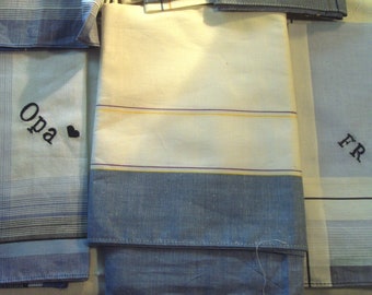 Handkerchief men initials,monogram,name white blue