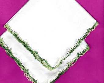 2 x hanky white green embroiderd text..