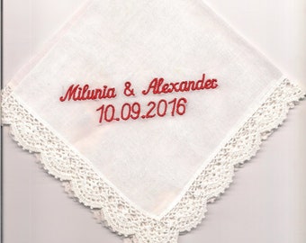 hanky,lace,28 cm embroidert,name & name,date