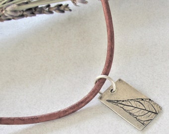 Silver Leaf Pendant Leather Necklace, Real Leaf Necklace, Eco-Friendly Recycled Silver Unisex Necklace, Boho Nature Lover Jewelry, OOAK