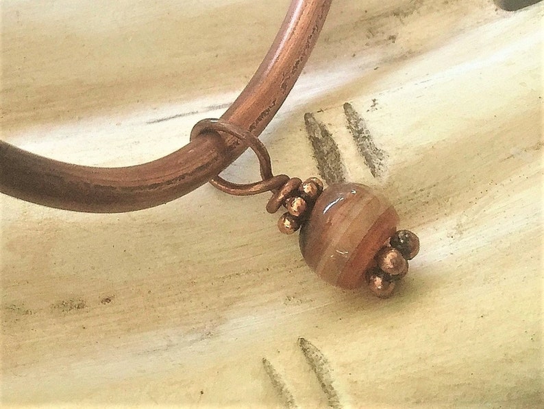 Heavy Copper Adjustable Bangle with Banded Agate Charm Always Free Shipping in US Boho Unisex Bracelet