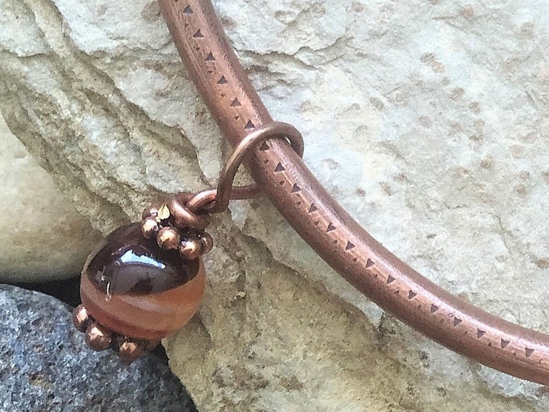 Heavy Copper Adjustable Bangle with Banded Agate Charm Always Free Shipping in US Boho Unisex Bracelet