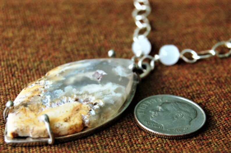 Statement Gemstone Necklace Bohemian Gypsy Jewelry OOAK Artisan Handmade Plume Agate in Sterling Silver Pendant Necklace Free Shipping