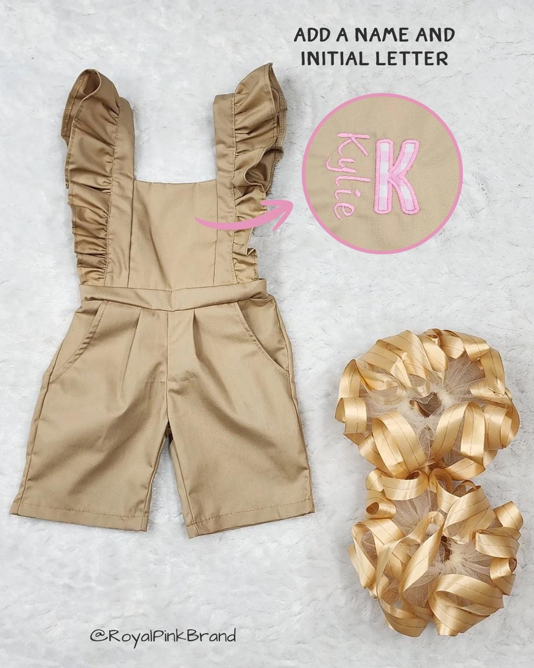 School Uniform Romper Ruffled Shorts Jumper Satin Tutu Socks Personalized Name Initial Letter