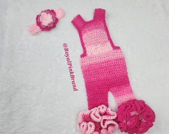 Crochet Girls Ruffled Jumper & Matching Headband