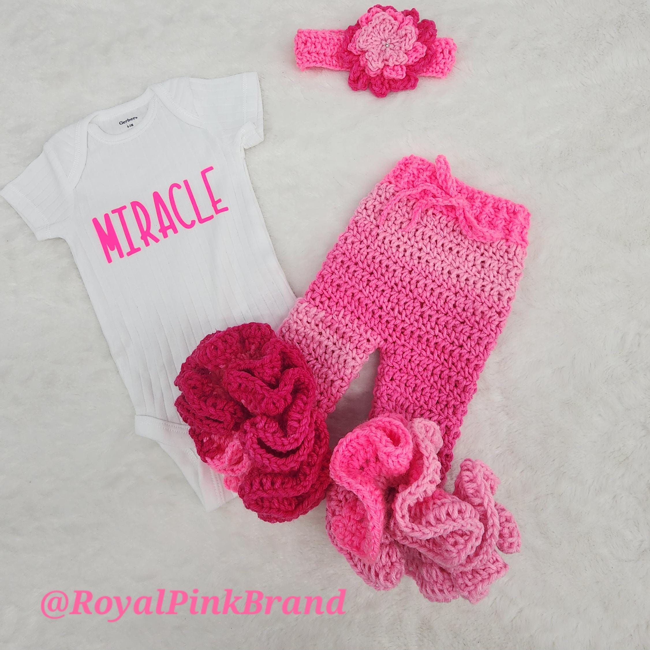 Crochet Ruffled Pants Set: Newborn Baby Girl Outfit Welcome Home Outfit New Baby Gift Ruffle Pant Bell Bottom