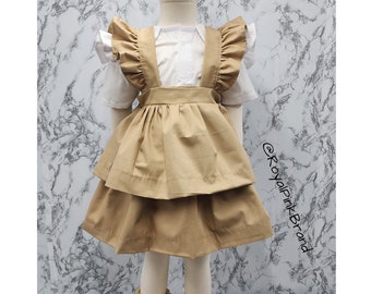 Uniform Jumper Dress with Crochet Leg Warmers | Ruffled straps | Overalls Dress | Back to School