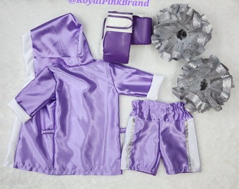 Boxing outfit with tutu socks,  wearable gloves,  and custom shirt
