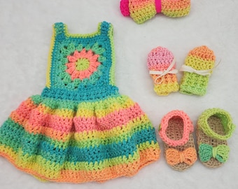 Baby Girl Sunflower Crochet Outfit: Crochet Dress,  Headband, and Sandals