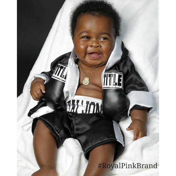Baby Boxer Outfit Complete Set. Personalized Newborn Boxing Gloves, Boxing Robe, Boxing Shorts, Boxing Trunks