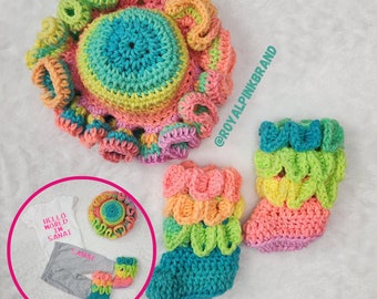 Crochet Ruffled Hat and Baby Booties Set, Ruffled Bucket Hat, Crochet Booties