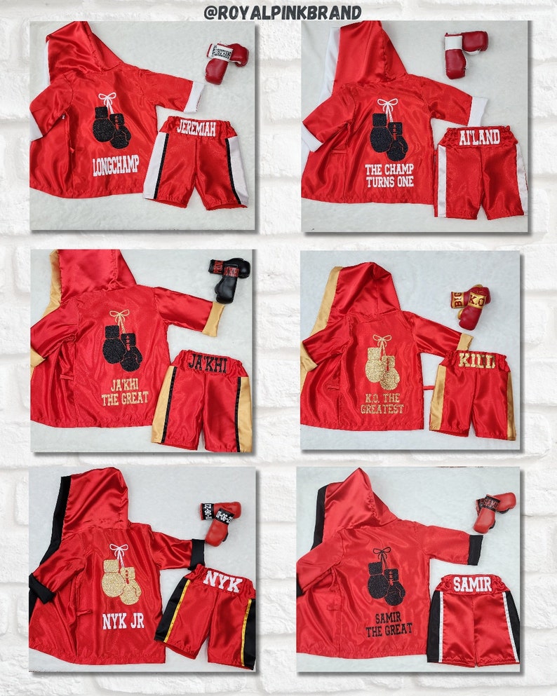 TRI Color Ensemble complet boxer pour bébé. Gants de boxe personnalisés pour nouveau-né, robe de boxe, short de boxe, slip de boxe image 7