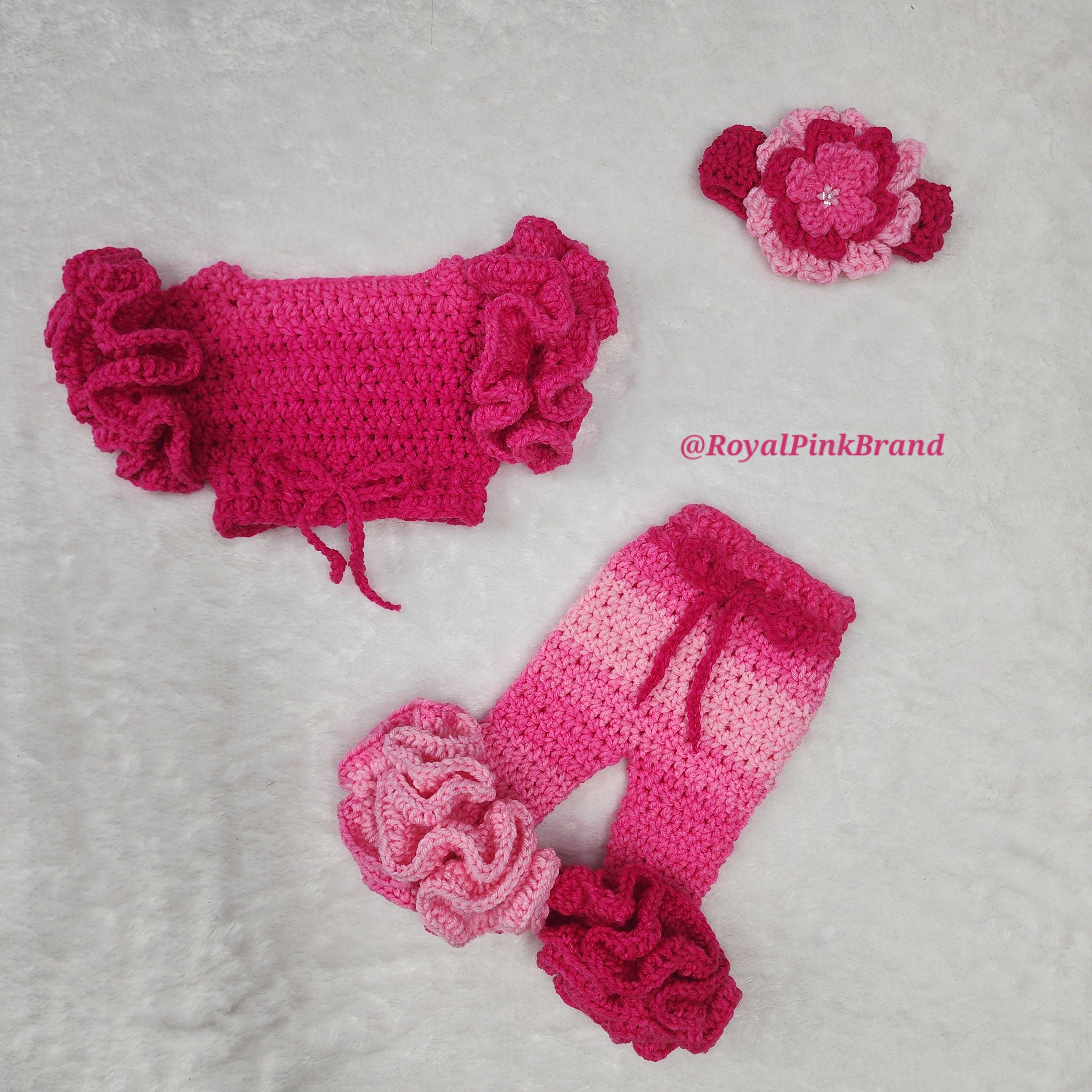 Baby Crochet Flutter Crop Top and Ruffle Pants Ruffled Bell Bottoms Crochet Crop Top