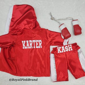 TRI Color - Bling Laces - Baby Boxer Outfit Complete Set Personalized Newborn Boxing Gloves, Robe Boxing Shorts Boxing Trunks Bling Laces