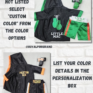 TRI Color Baby Boxer Outfit Complete Set. Personalized Newborn Boxing Gloves, Boxing Robe, Boxing Shorts, Boxing Trunks zdjęcie 4