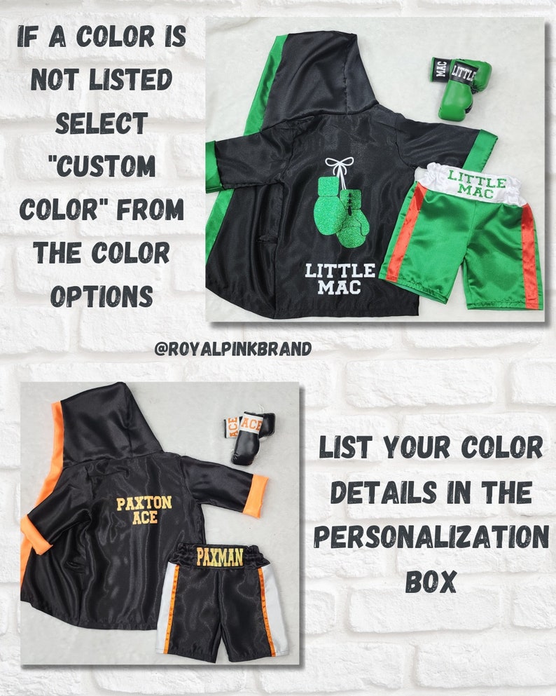 TRI Color Baby Boxer Outfit Complete Set. Personalized Newborn Boxing Gloves, Boxing Robe, Boxing Shorts, Boxing Trunks zdjęcie 4