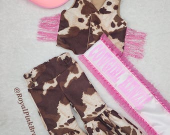 Cowgirl Vest | Bell Bottoms | Custom Sash | Rodeo Outfit| CowGirl Rodeo Vest Bell Bottoms | Ruffle Sash | Outlaw Birthday