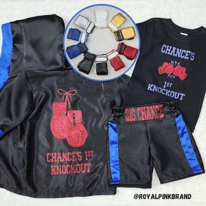 Boxing Outfit- Birthday Set - Boxing Robe, Custom Shirt, Boxing Birthday Outfit, Monogrammed Boxer set, Small Boxing Gloves, hooded robe,