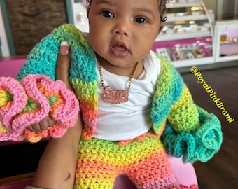 Ruffled Crochet Sweatsuit with onesie and headband