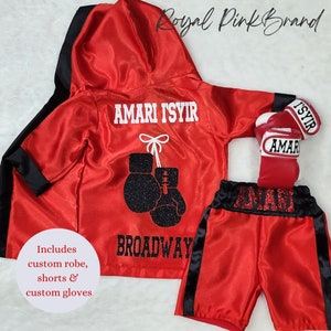 K1-CUSTOM Made Satin Baby BOXING Robe Trunk Set Boxing Outfit Personalized  Baby Boxer Outfit Boxer Costume Little Fighter Boxing Trunks 