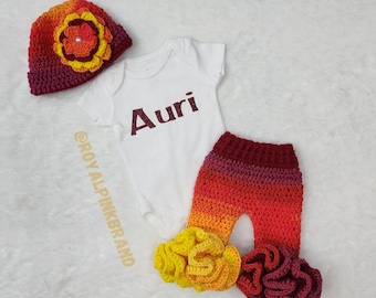 Welcome Home Outfit baby girl, Crochet Ruffled Pants set, baby girl outfit, coming home outfit, Hello World.