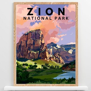 Zion National Park Poster Art - Travel Print - Multiple Sizes, Utah National Park, Desert Landscape | Southwest Wall Art