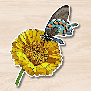 Desert Ringelblume und Pipevine Schmetterling Aufkleber - Vinyl Aufkleber, wasserdicht für den Außenbereich, UV-beständiger Aufkleber