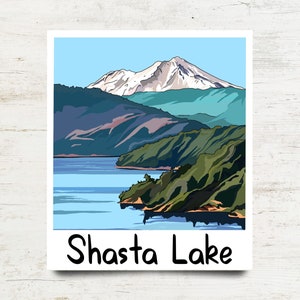 Shasta Lake Aufkleber Kalifornien - Lake Mt. Shasta Berg Aufkleber, Vinyl Aufkleber, wasserdicht für den Außenbereich, UV beständiges Aufkleber Kalifornien Kunst